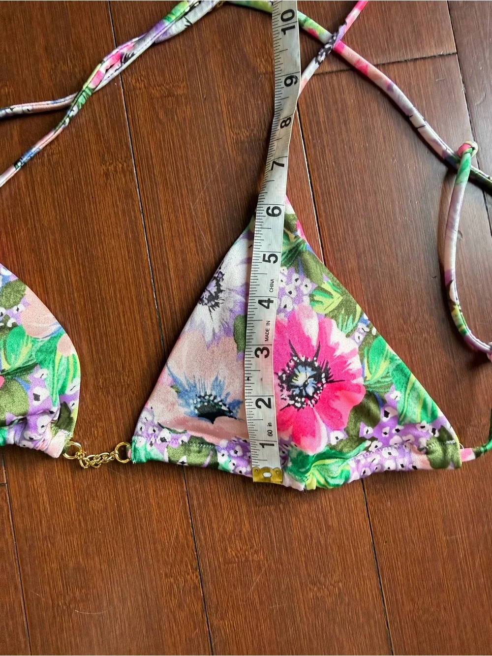 Multicolored Floral Bikini Top With Gold Chain Accents By Victoria's‎ Secret
